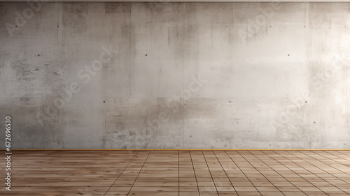 Empty Room with stone wall and wood floor. Modern concrete loft wall background wooden floor.
