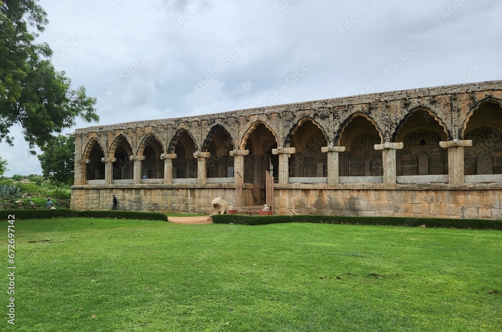 Hampi, Karnataka India - July 23 2023: Elephant Stables and Archaeological museum in the premises of Royal Palace Hampi.