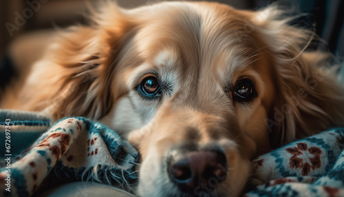 Fluffy spaniel enjoys nature beauty, loyal to pampered owner generated by AI