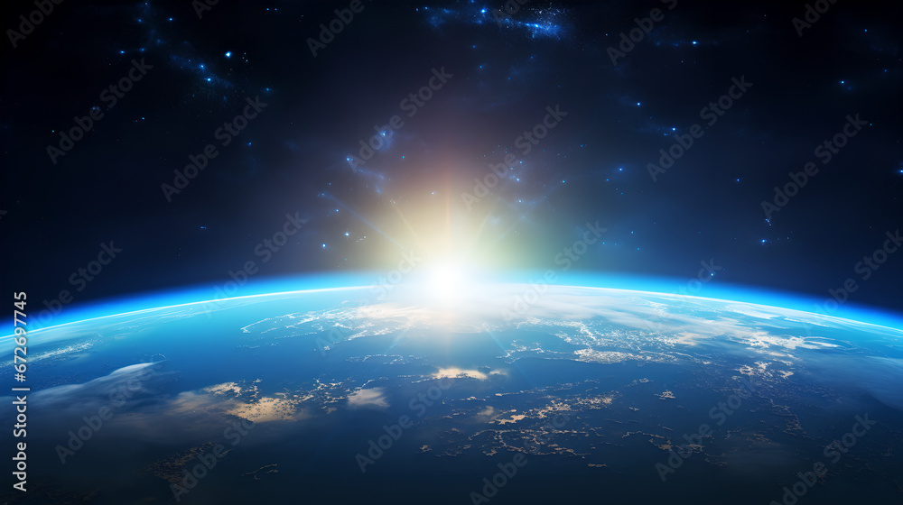 Orbital Sunrise. Earth's Glowing Horizon, Generative AI