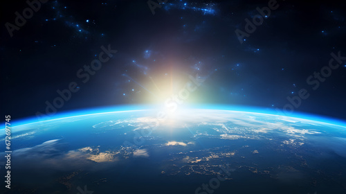 Orbital Sunrise. Earth's Glowing Horizon, Generative AI