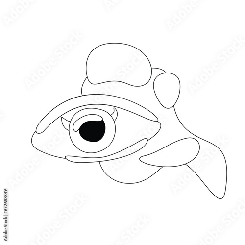 Psyhodelical Print with Monster Eye on Blots. Surreal Design. Single Design Element. Pop Art Cartoon Style with Stains. Coloring Book Page. Vector Contour Illustration (ID: 672698349)