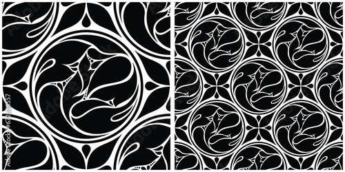 Floral Vintage Seamless Pattern in Paisley Style, with Preview. Decorative Composition with Natural Motifs. Abstract Ornate Art. Complex Ornament. Vector Contour Illustration (ID: 672698557)