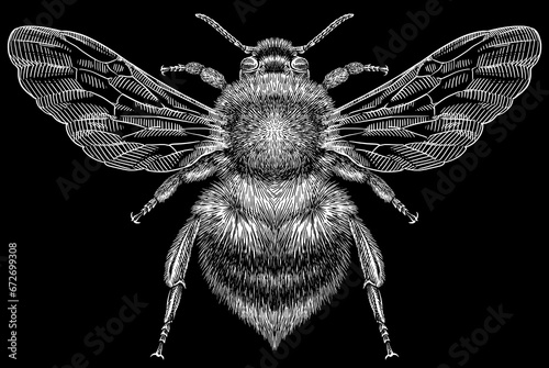 Engrave isolated bumblebee hand drawn graphic illustration © Turaev