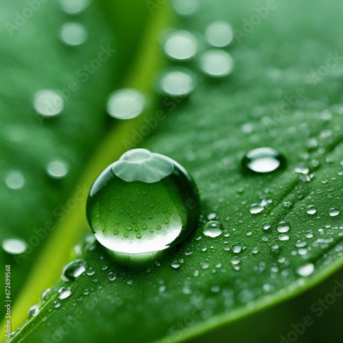 Water droplets on green leaves