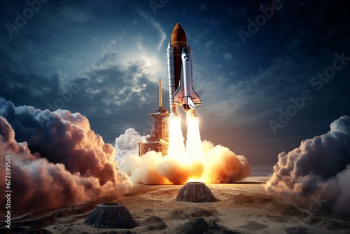 Image depicting a space rocket taking off. Generative AI