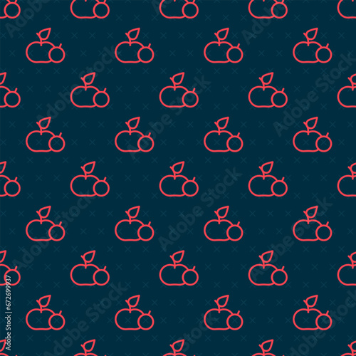 Red line Apple icon isolated seamless pattern on black background. Excess weight. Healthy diet menu. Fitness diet apple. Vector