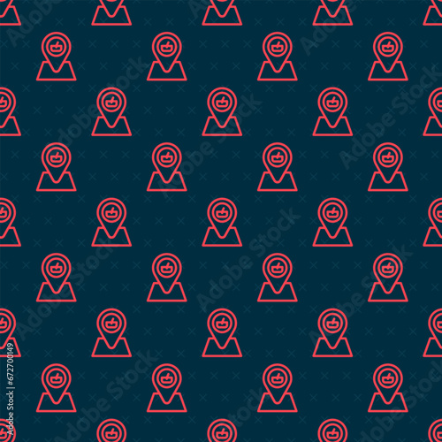 Red line Picnic location icon isolated seamless pattern on black background. Vector