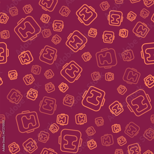 Brown line Boxing helmet icon isolated seamless pattern on red background. Vector