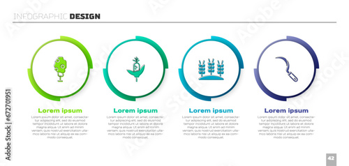 Set Tree with apple, Corn, Wheat and Sickle. Business infographic template. Vector