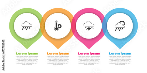 Set Cloud with rain, Meteorology thermometer, snow and and sun. Business infographic template. Vector