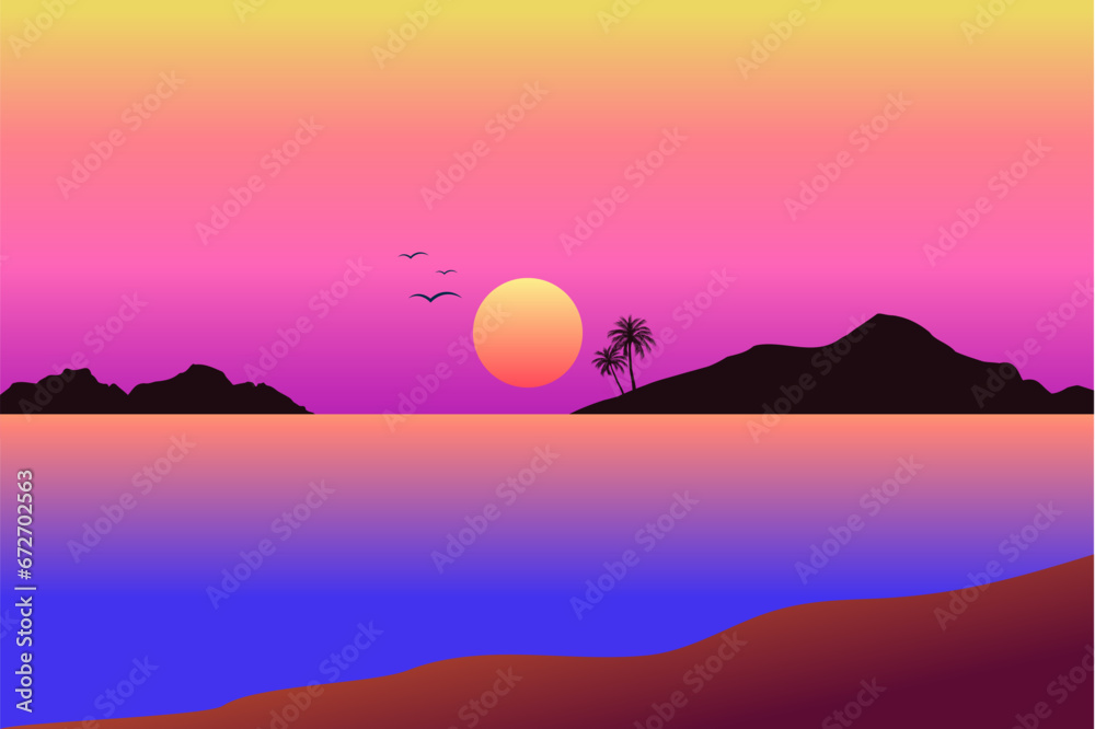 beautiful sunset beach blue water sea landscape view vector