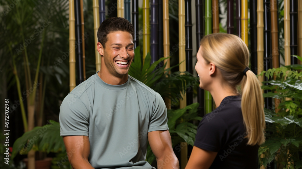 Fototapeta premium Rehabilitation Therapy: Interns guiding patients through physical therapy and rehabilitation exercises