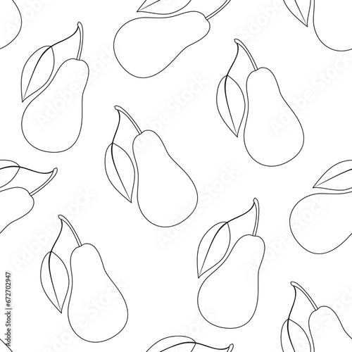 Seamless Pattern with Cute Pear. Trendy Cartoon Texture.  Vector Illustration Coloring Book Page (ID: 672702947)