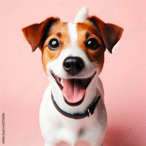 Happy and excited purebred dog, Jack Russell Terrier over pink background. ai generative