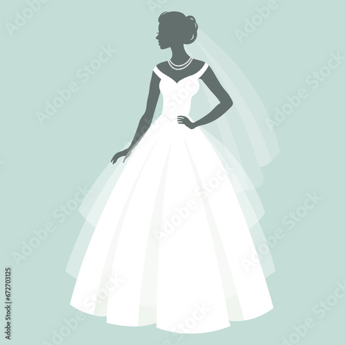 Bride in a wedding dress, silhouette. Luxury wedding illustration, template for invitation, cards. Illustration, vector