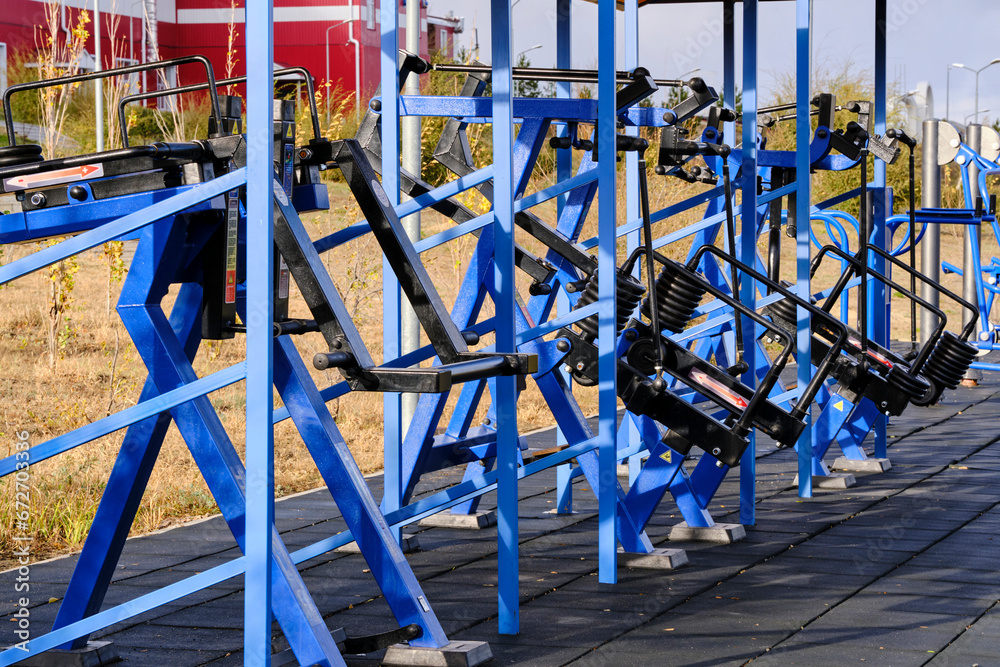 Outdoor sports equipment in public park. Outdoor sports equipment in public park.