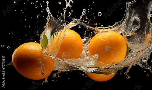 orange fruits isolated on splash water