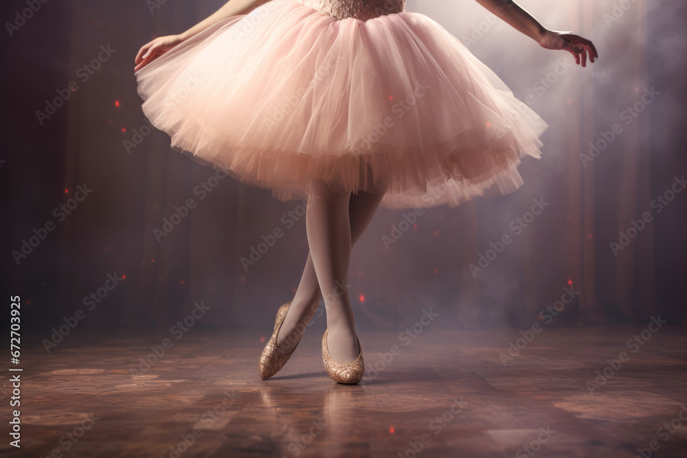 Naklejka premium Ballet dancer's feet in delicate pointe shoes.