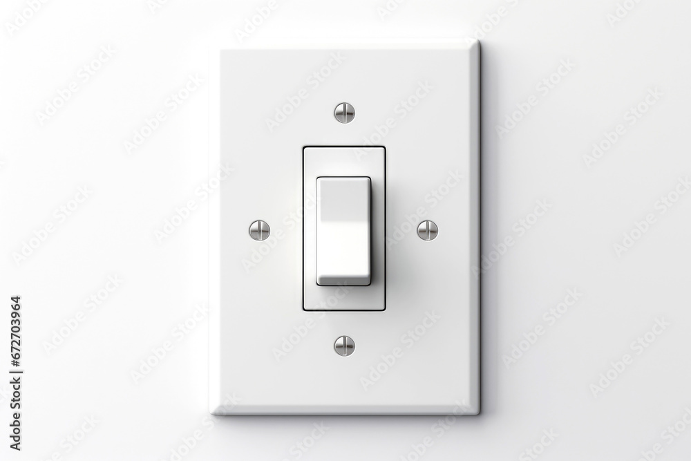An isolated white plastic switch is pressed to turn off the lights in a room, emphasizing the concept of control and energy management. An isolated white plastic switch is pressed to turn off the lights in a room, emphasizing the concept of control and energy management.