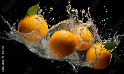 orange fruits isolated on splash water