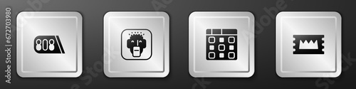 Set Drum machine music, Rapper, and Concert ticket icon. Silver square button. Vector