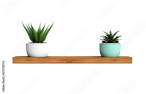 floating shelving with plants in a pot isolated png on transparent background