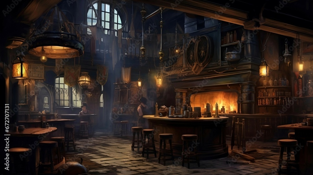 irish pub in the 17th century. generative AI illustration. irish pub in the 17th century. generative AI illustration.