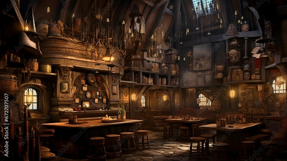 irish pub in the 17th century. generative AI illustration. irish pub in the 17th century. generative AI illustration.