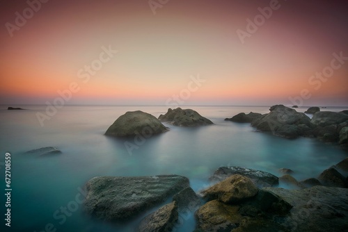 Long exposure shot at dawn on the island of  Ischia, Campania, Italy photo