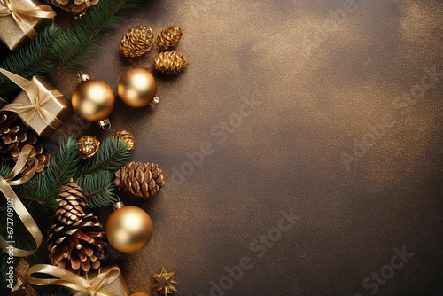 christmas premium gold, flat lay , copy space, generative ai © Nia™