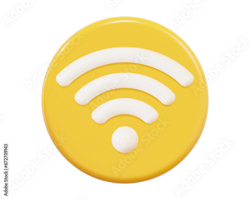 3d realistic yellow Wifi icon yellow color. Cartoon minimal style. Online communication concept. Stock vector illustration..