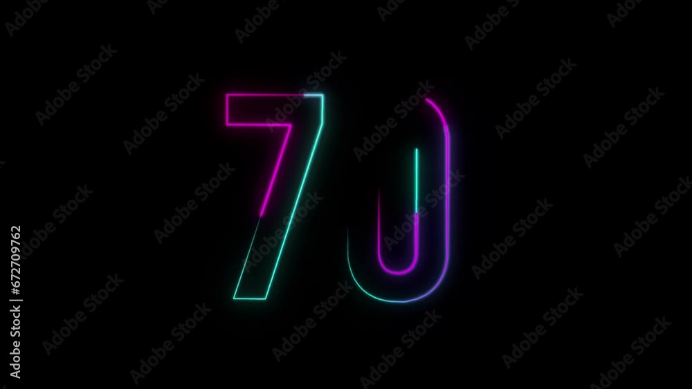 Neon number 70 with alpha channel, neon numbers Neon number 70 with alpha channel, neon numbers