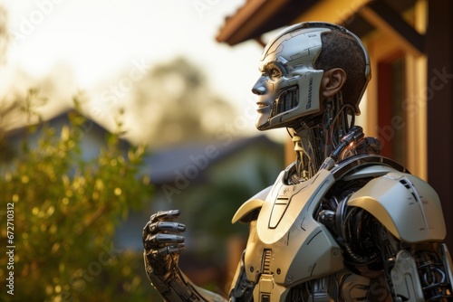 Friendly humanoid robot's side profile. Generative AI