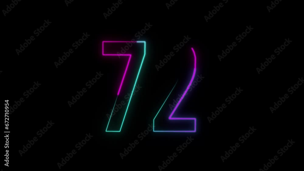 Neon number 72 with alpha channel, neon numbers Neon number 72 with alpha channel, neon numbers