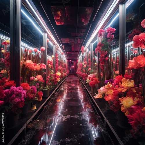 Fototapeta Naklejka Na Ścianę i Meble -  underground hallway full of flowers, flowers tunnel