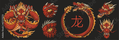 Chinese dragon set stickers colorful