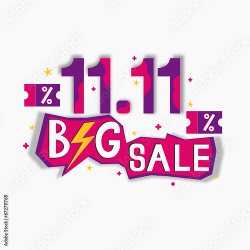 Flat 11.11 Big sale shopping day illustration. 11.11 single’s day sale poster, banner, clip art vector illustration.