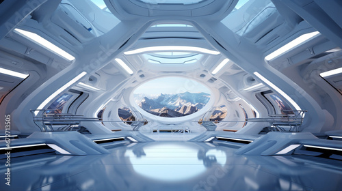 Futuristic interior view. Futuristic background, business concept. generative ai © Witri