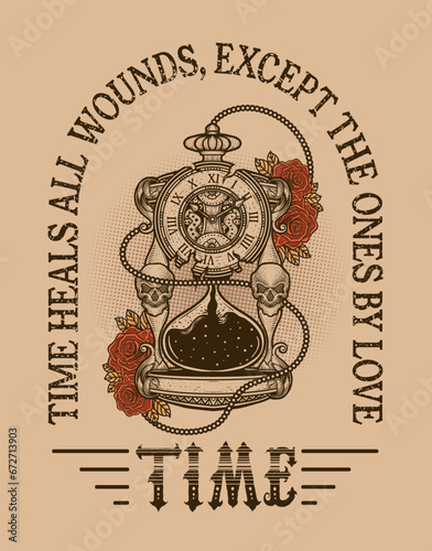 Illustration antique hourglass with deep meaning about love