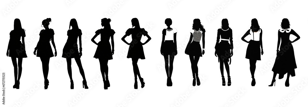 silhouettes of men and a women, a group of standing business people