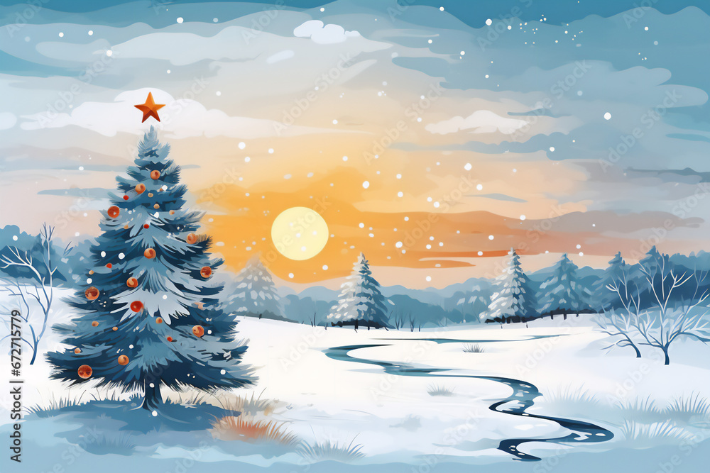 winter landscape with christmas tree