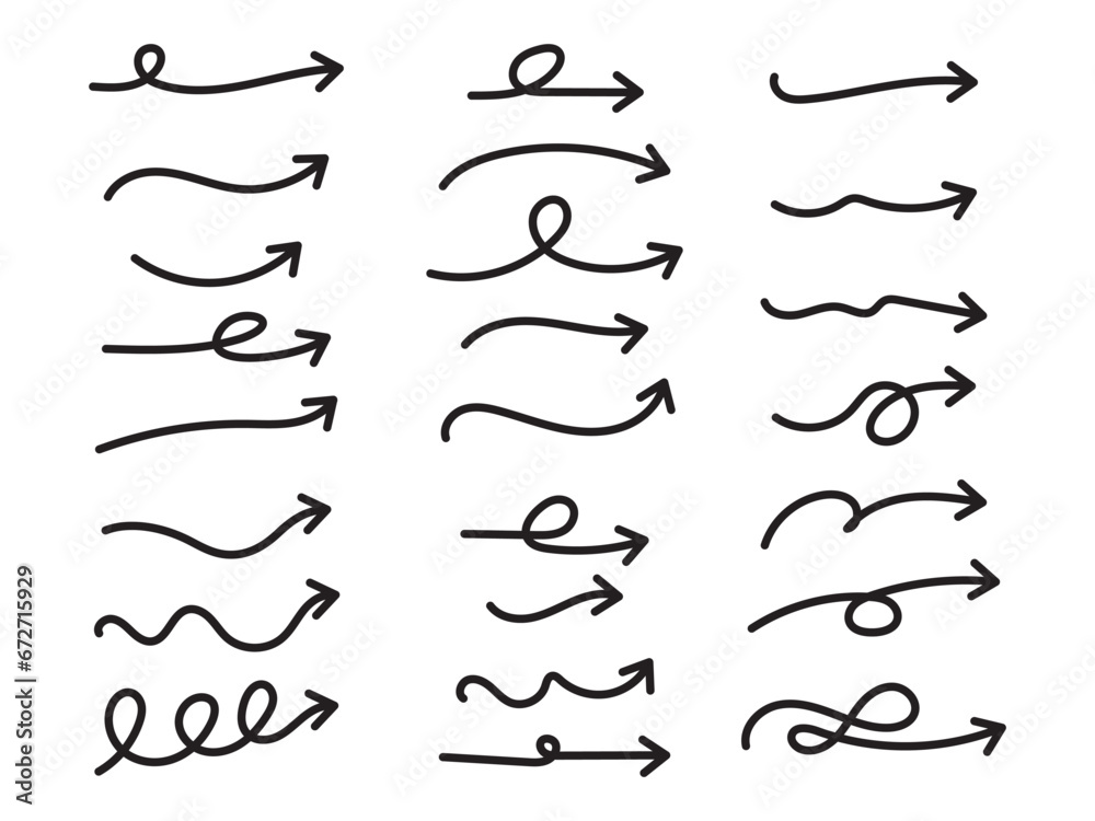 Curved sketch arrows set Curved sketch arrows set