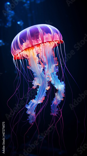 Neon jellyfish on black background