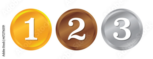 medals numbers 1 2 3 gold bronze silver vector
