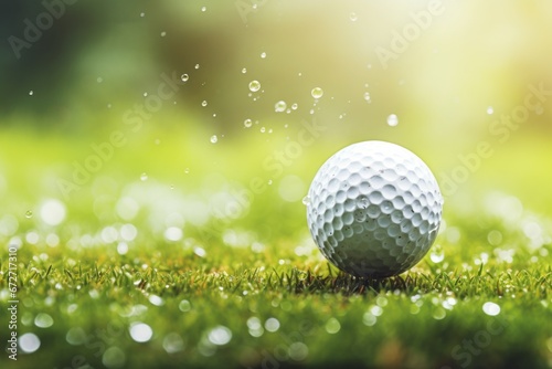 Golf Ball Close-Up with Green Bokeh Background - Ideal for Sports, Recreation, and Golfing Concepts