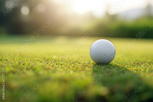Vibrant Close-up Shot of Golf Ball on Tee with Beautifully Blurred Green Bokeh Background