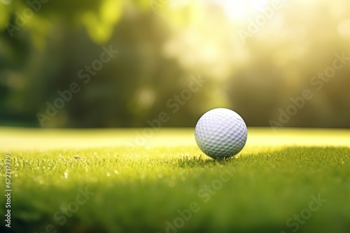Close-up Golf Ball with Blurry Green Background - Ideal for Sports and Golf Photography photo