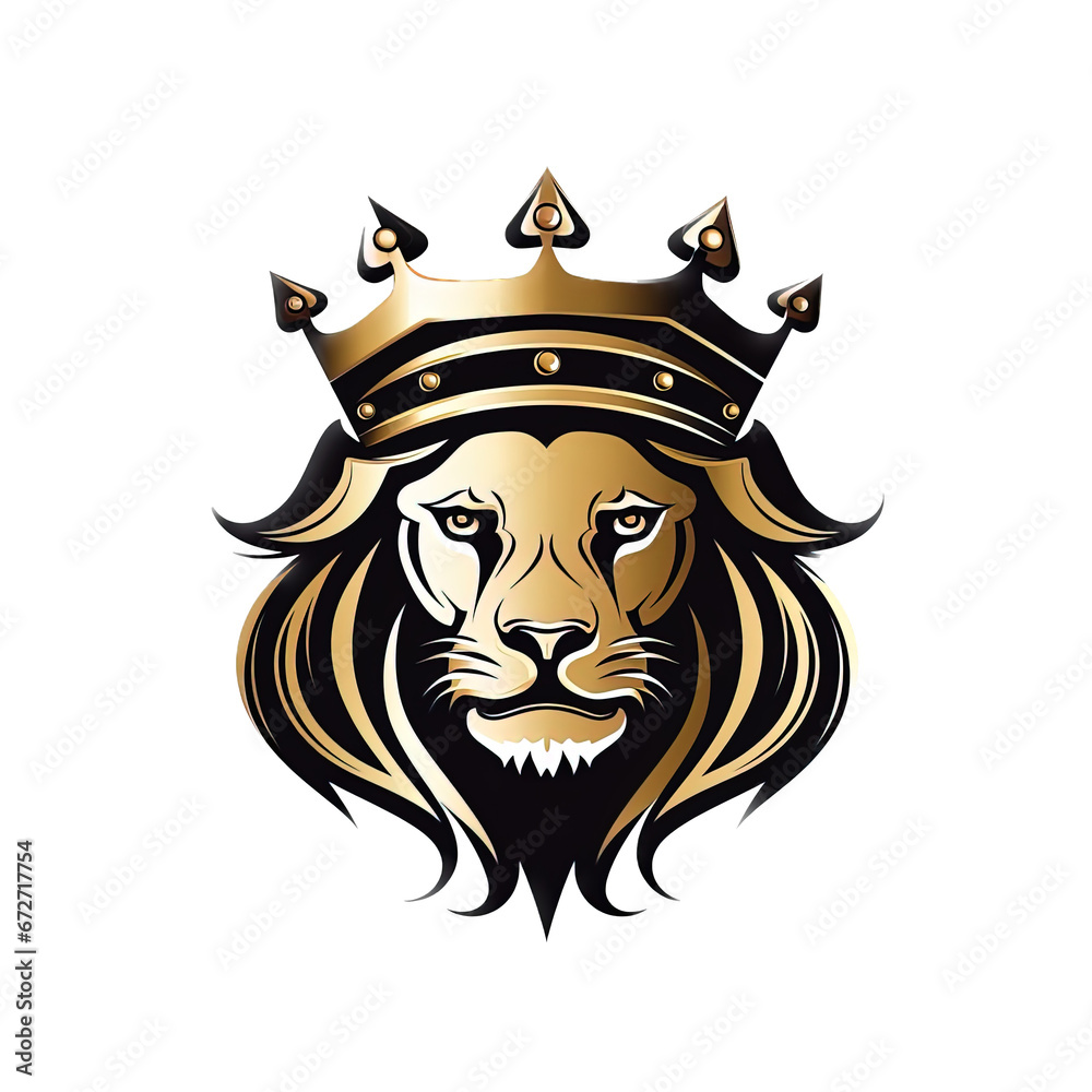 Lion head wearing a crown illustration logo isolated on a white background. Lion head wearing a crown illustration logo isolated on a white background.