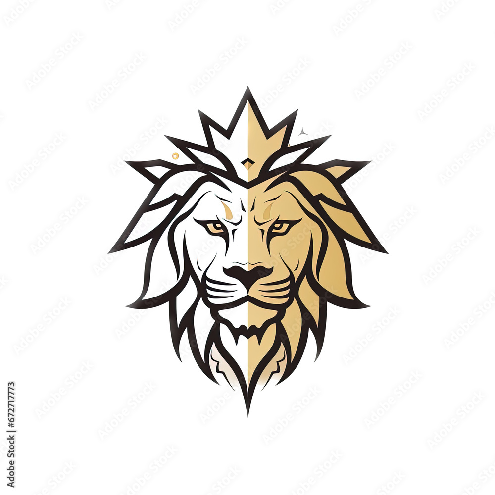 Lion head wearing a crown illustration logo isolated on a white background. Lion head wearing a crown illustration logo isolated on a white background.